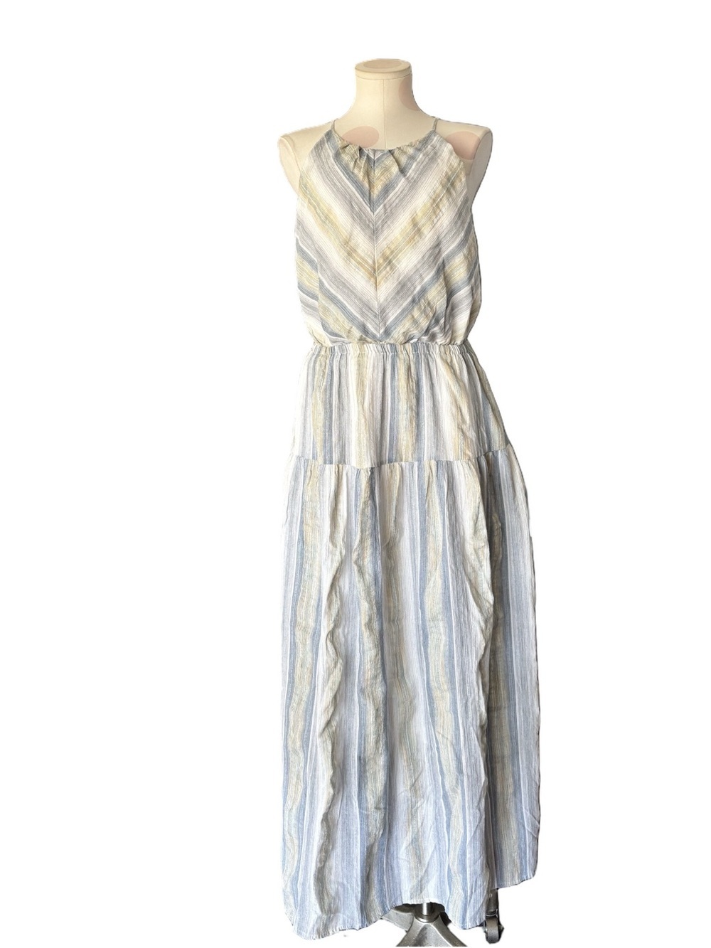 THREADGRIT SALLY HIGH NECK STRIPED MAXI DRESS BLUE/YELLOW 100% cotton - large - Picture 10 of 10
